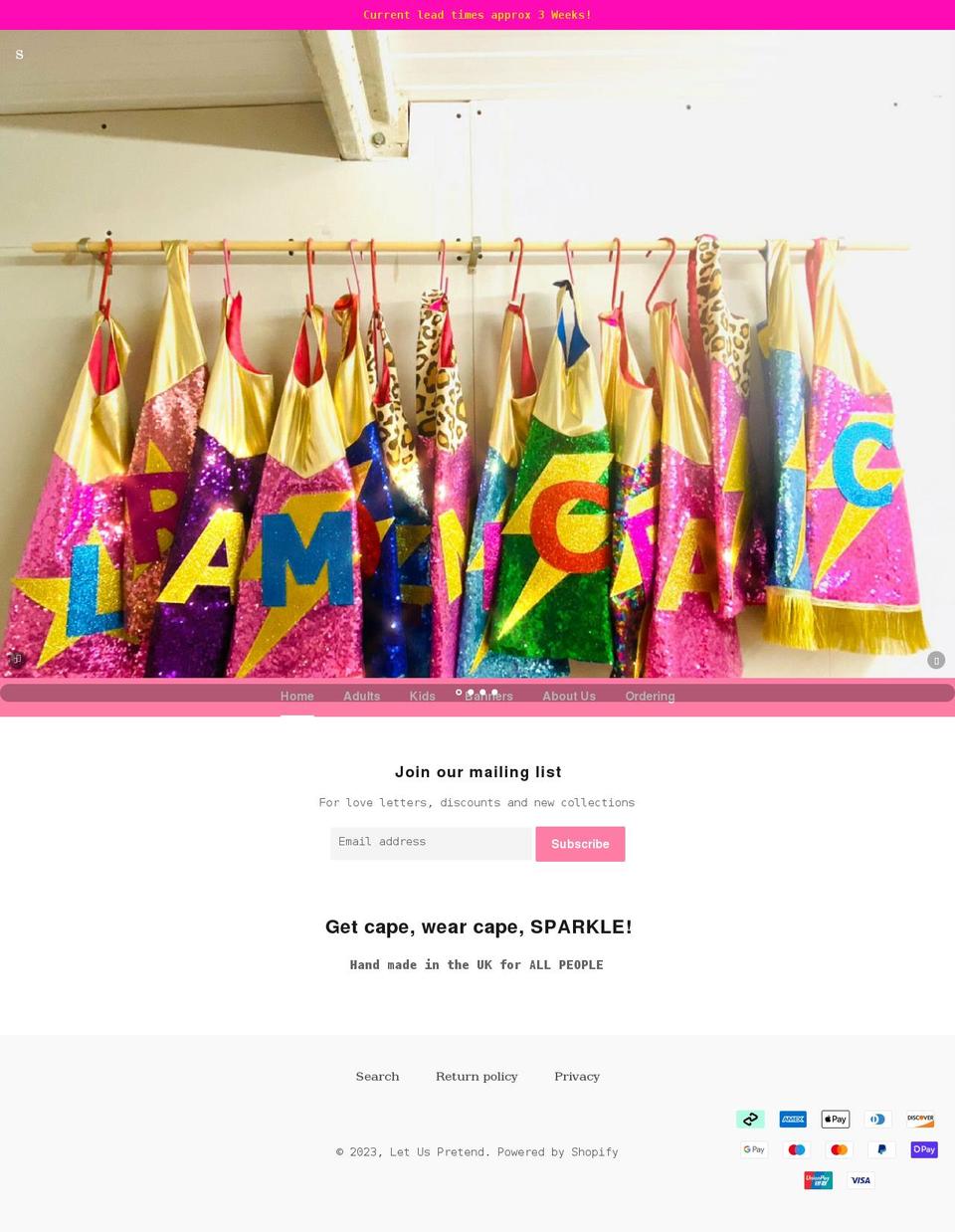 letuspretend.com shopify website screenshot