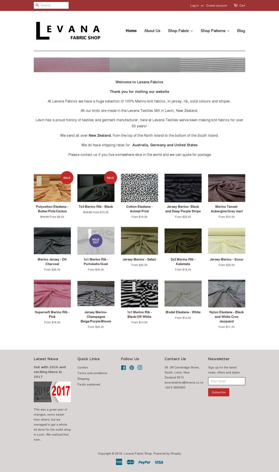 levanafabrics.co.nz shopify website screenshot