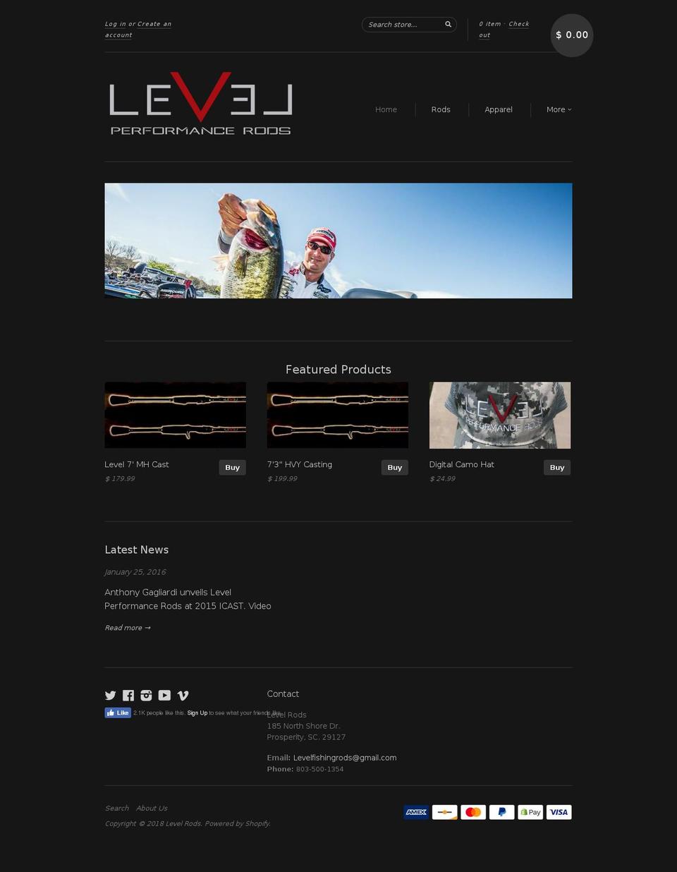 levelfishingrods.com shopify website screenshot