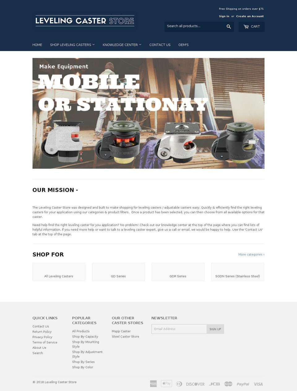 levelingcasterstore.com shopify website screenshot