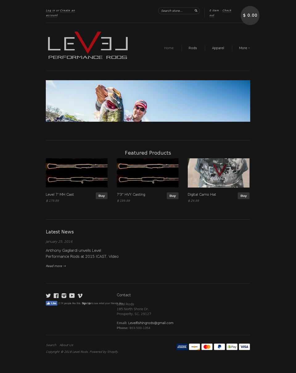 levelrods.com shopify website screenshot