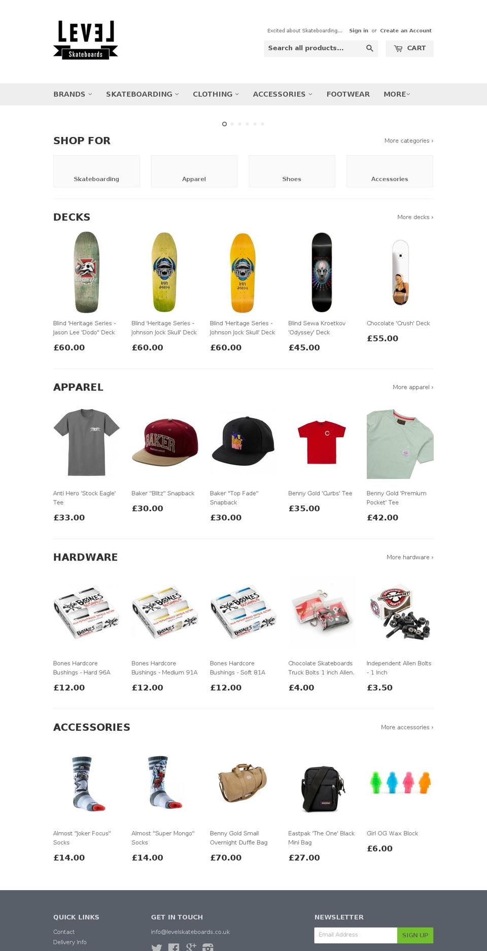 levelskateboards.co.uk shopify website screenshot