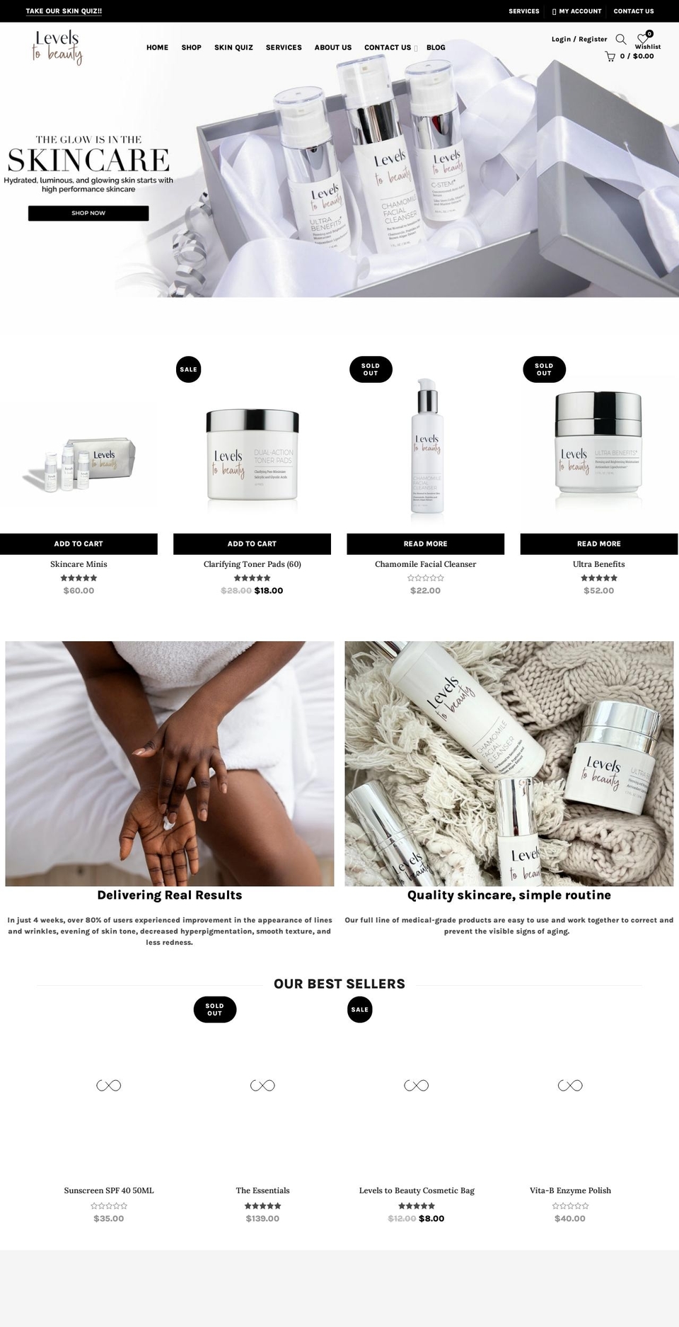 levelstobeauty.com shopify website screenshot