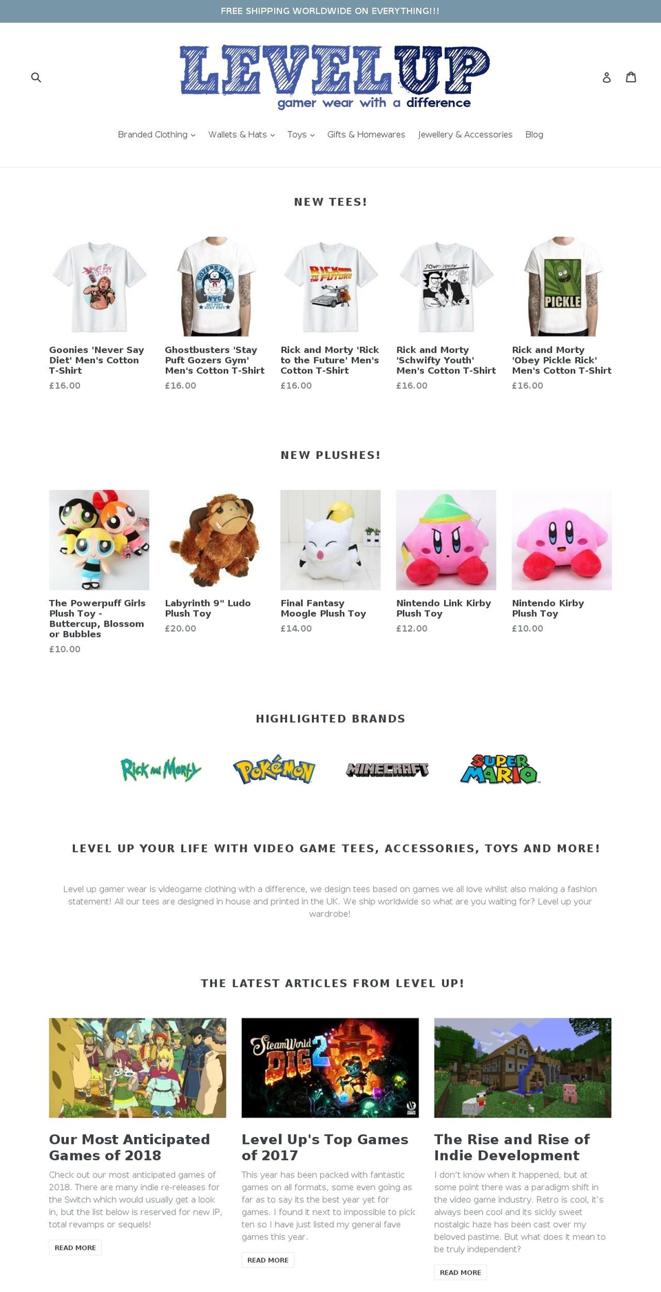levelupgamerwear.com — Shopify storefront screenshot