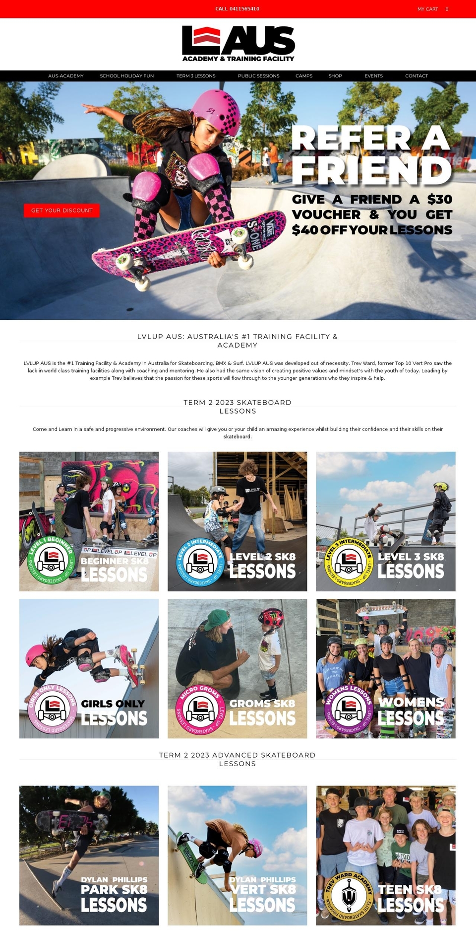 levelupskatepark.com.au shopify website screenshot