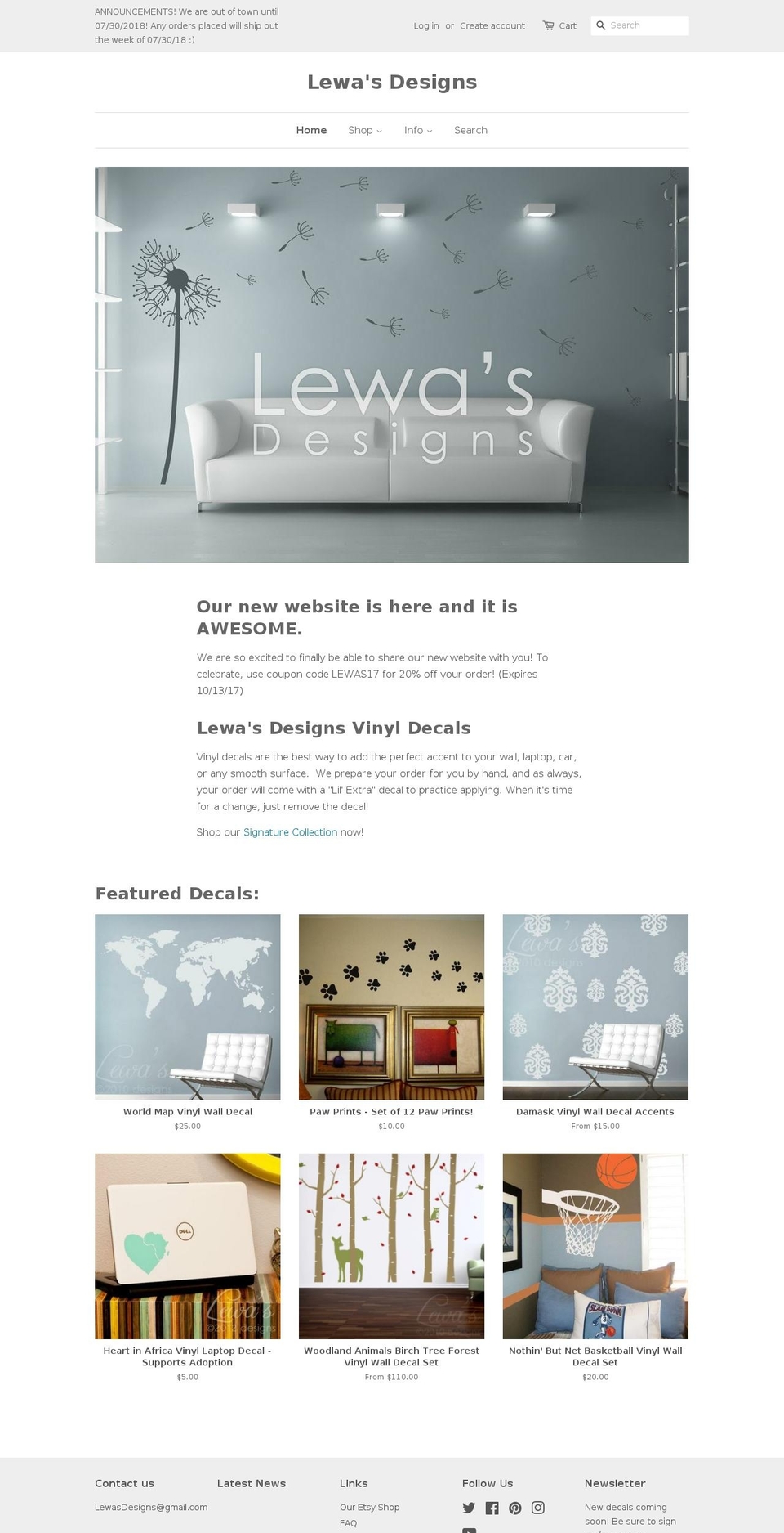 lewadesigns.com — Shopify storefront screenshot