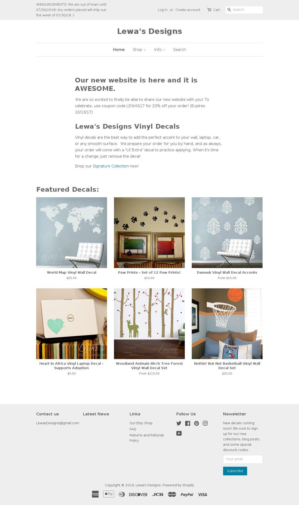 lewasdesign.com — Shopify storefront screenshot