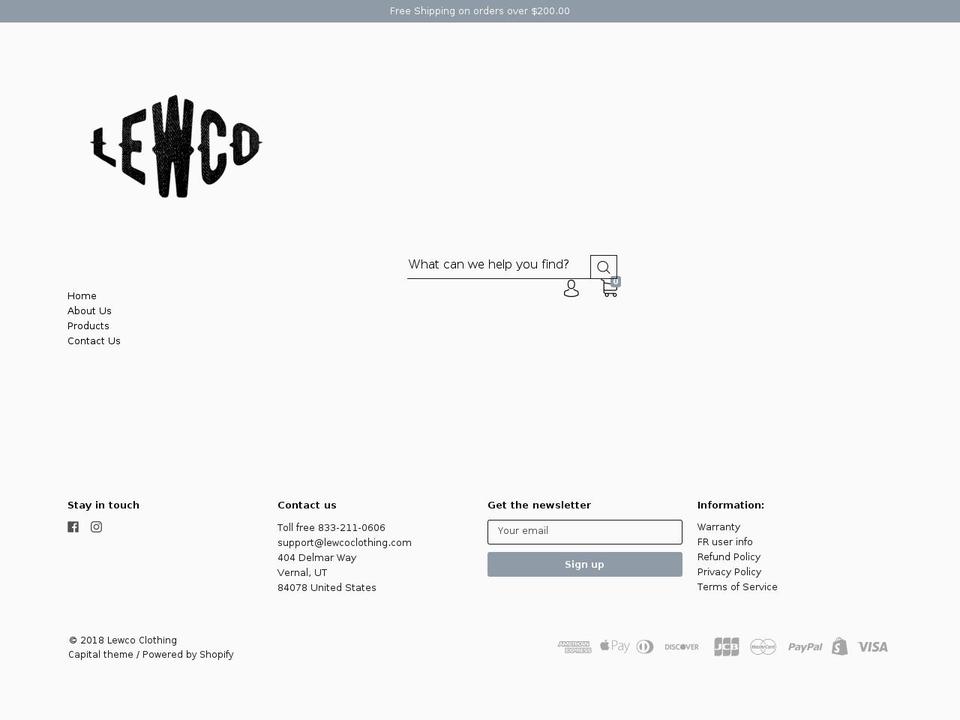 lewcoclothing.com — Shopify storefront screenshot