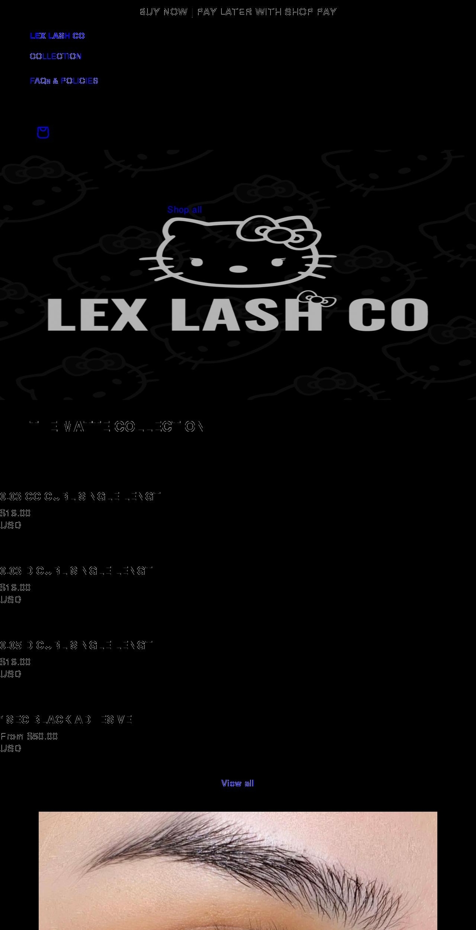 lexlashco.com shopify website screenshot