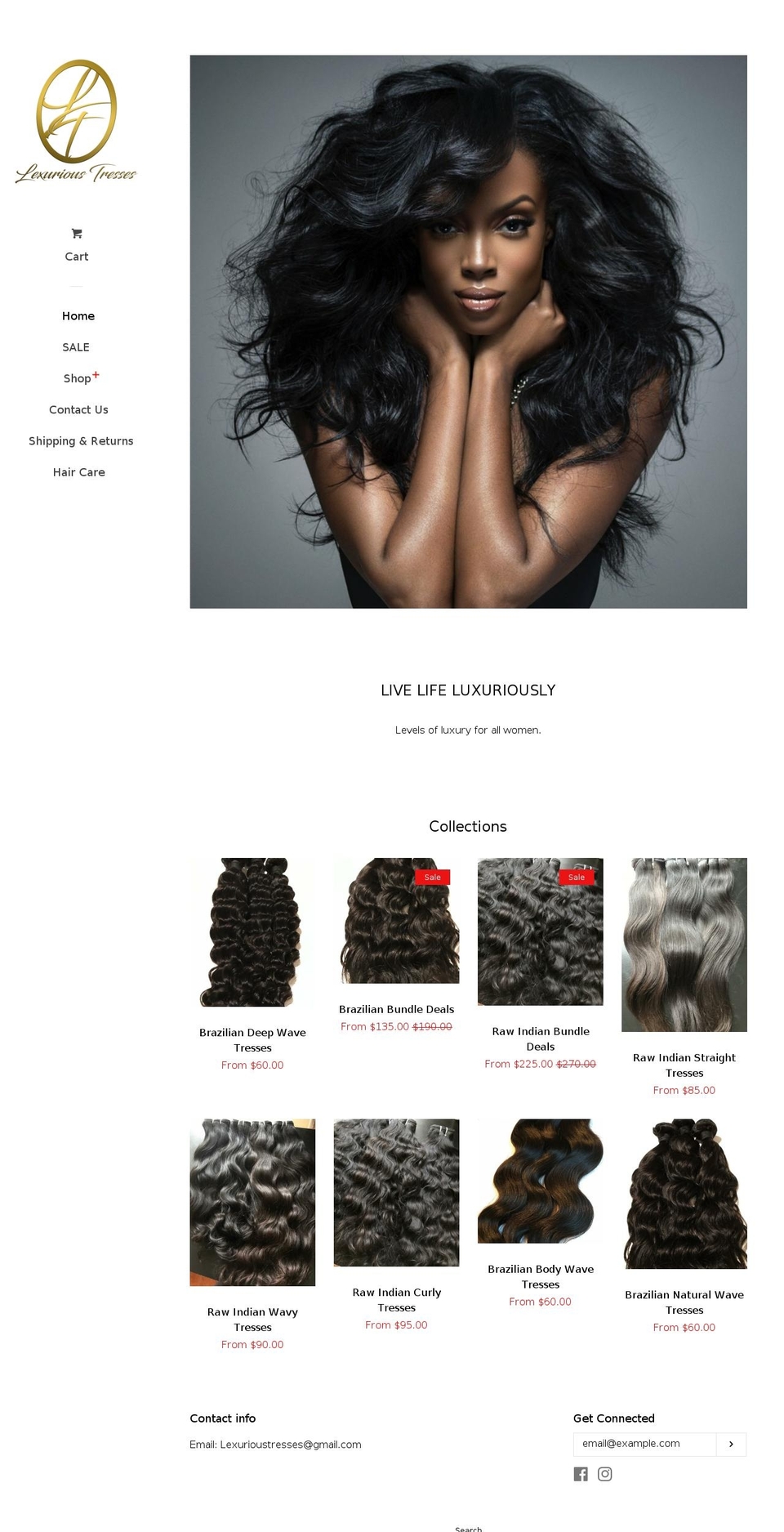 lexurioustresses.com — Shopify storefront screenshot