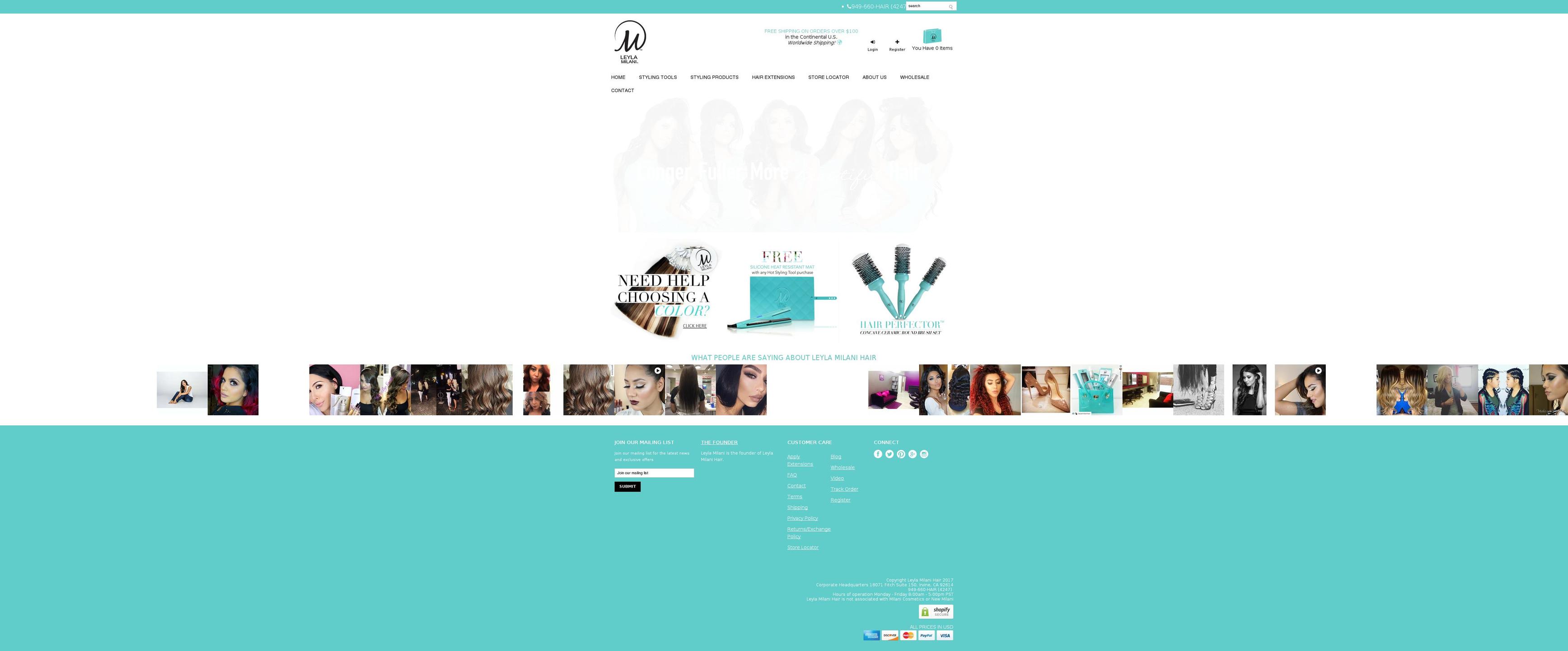 leylamilanihair.com shopify website screenshot