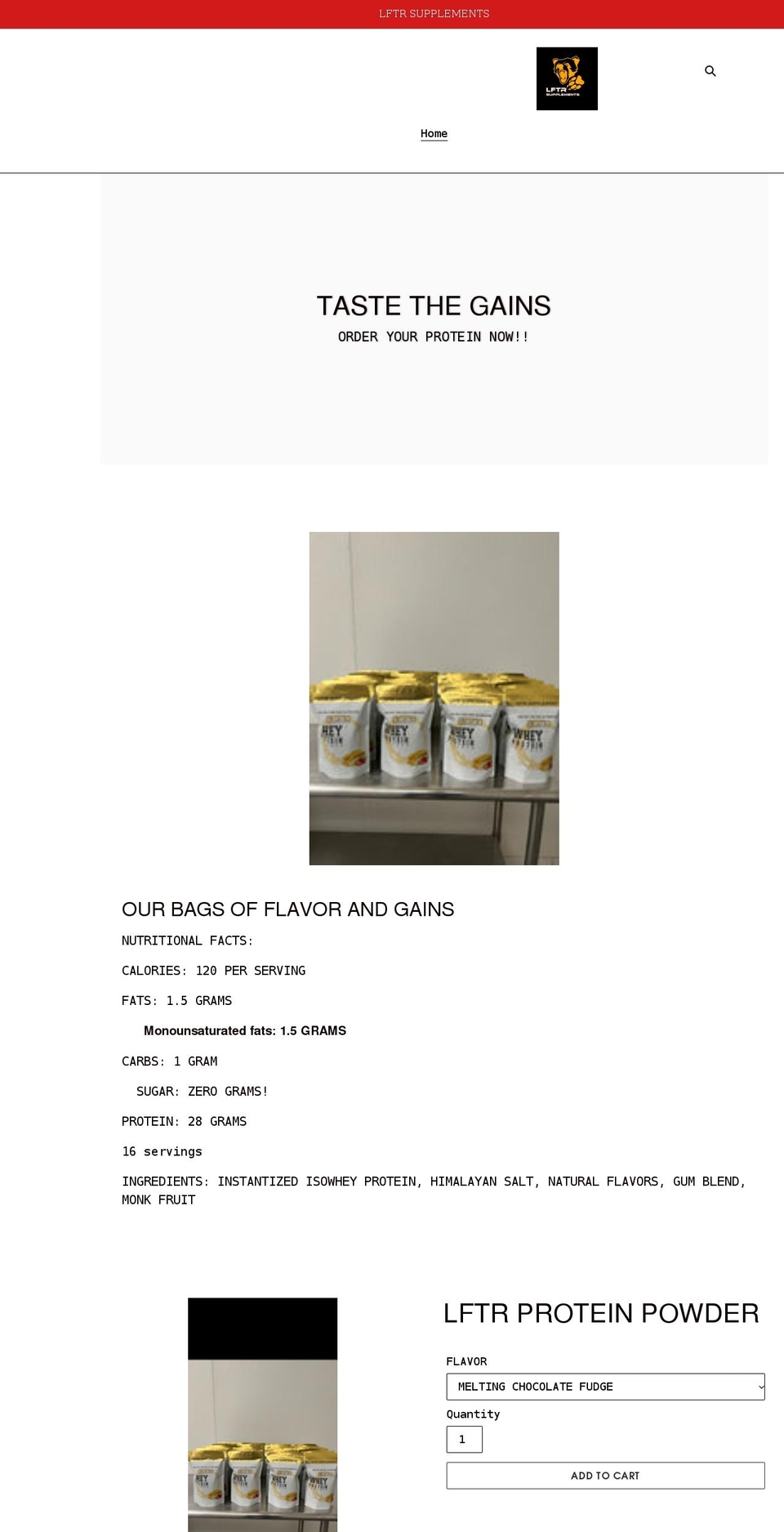 lftr-supplements.com shopify website screenshot