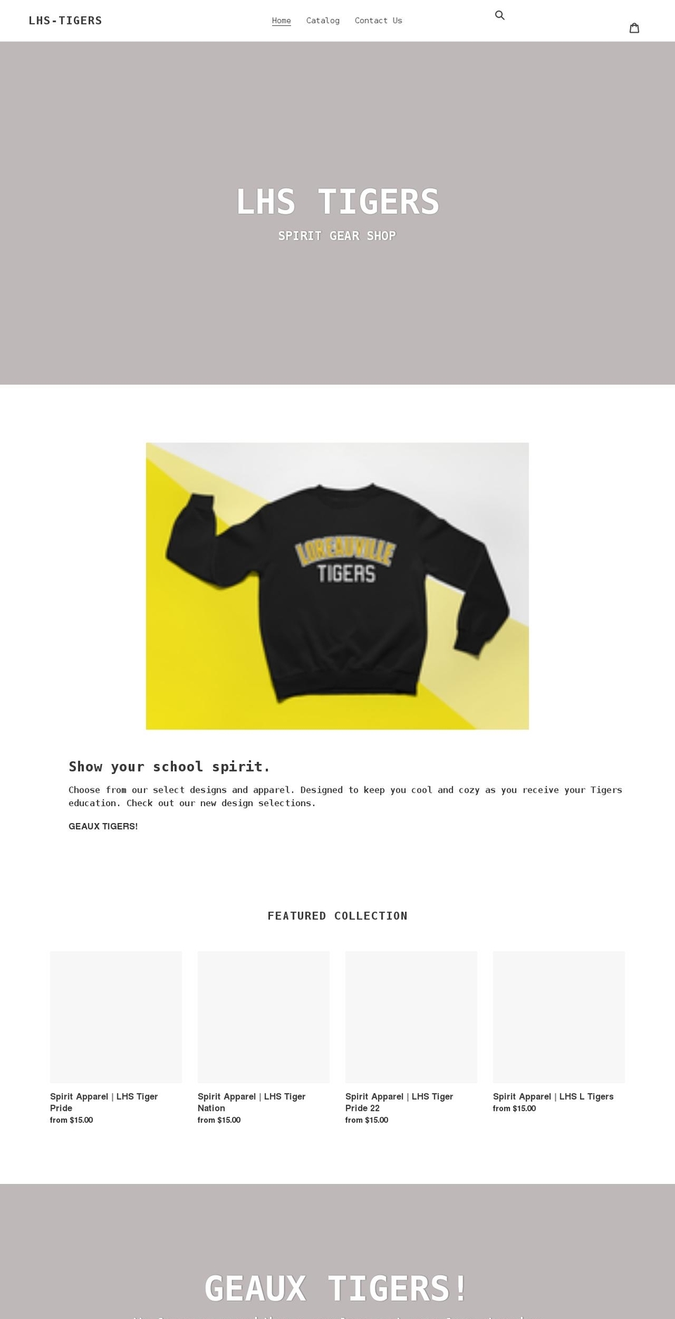 lhs-tigers.com shopify website screenshot