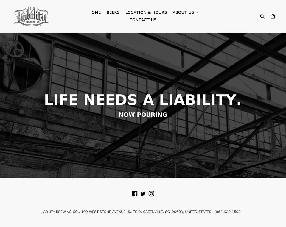 liabilitybrewing.com shopify website screenshot