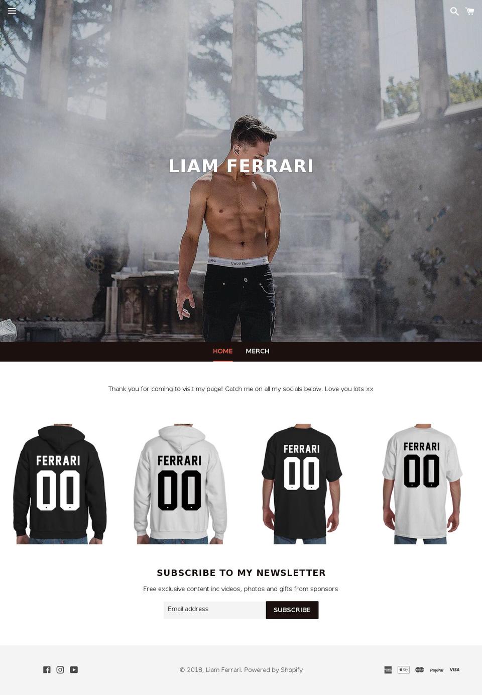 liamferrariofficial.com — Shopify storefront screenshot