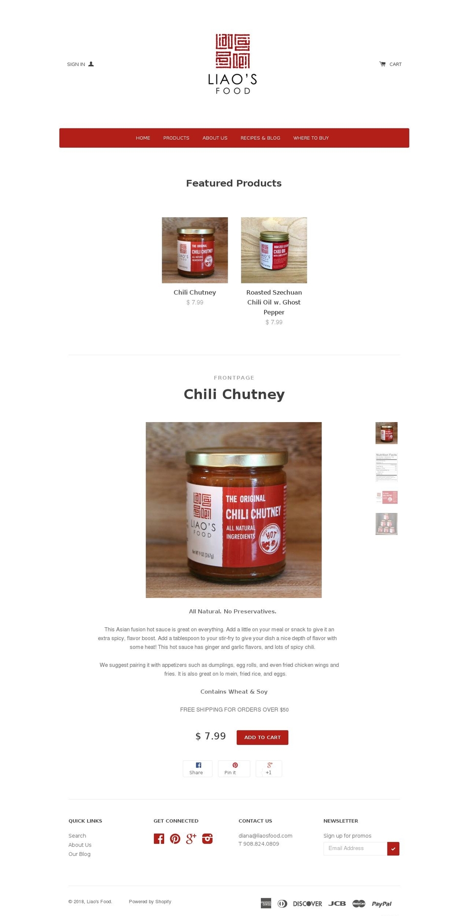 liaosfood.com shopify website screenshot