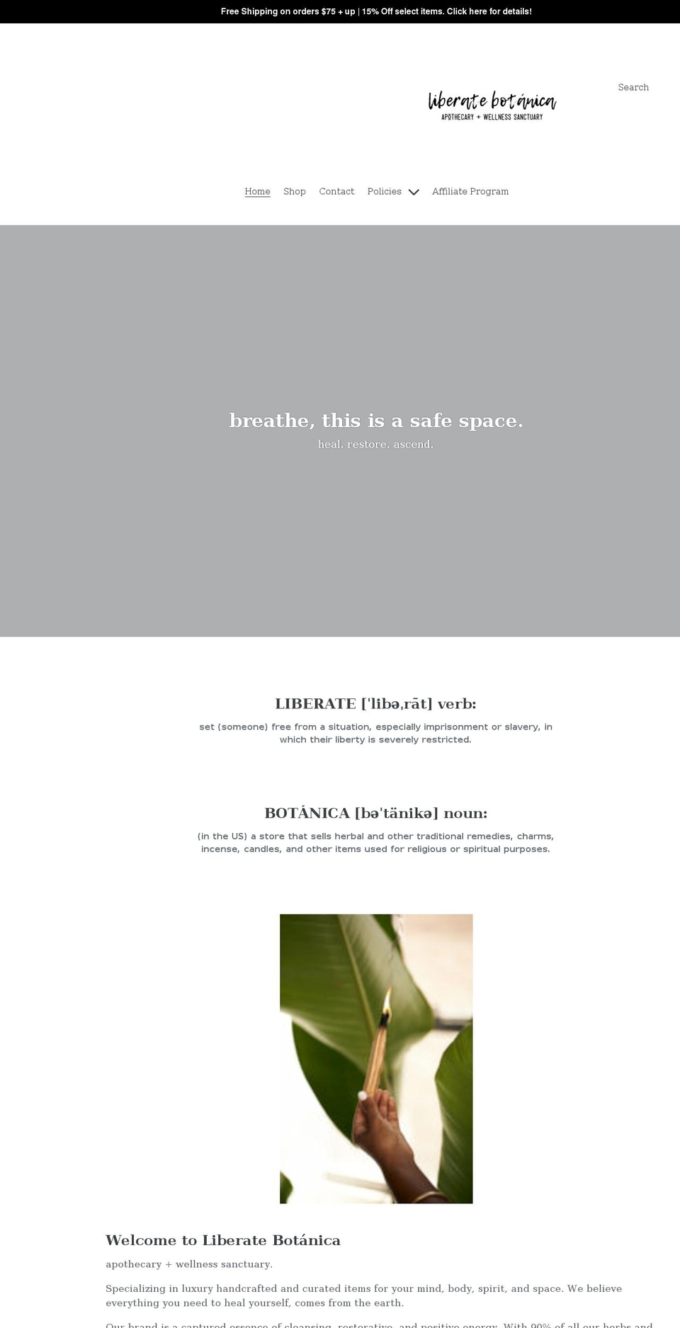 liberatebotanica.com shopify website screenshot