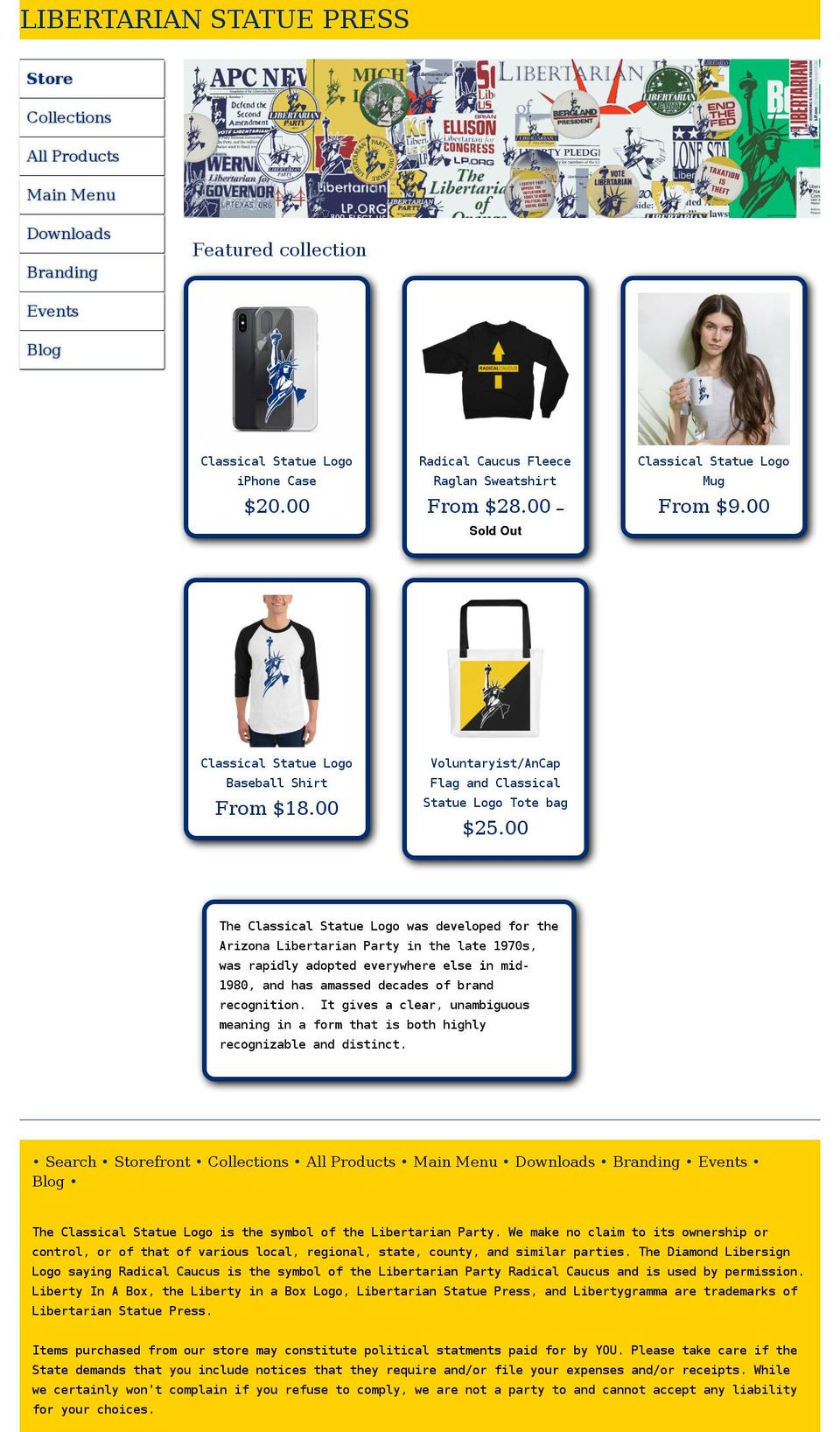libertarianstatuepress.com — Shopify storefront screenshot