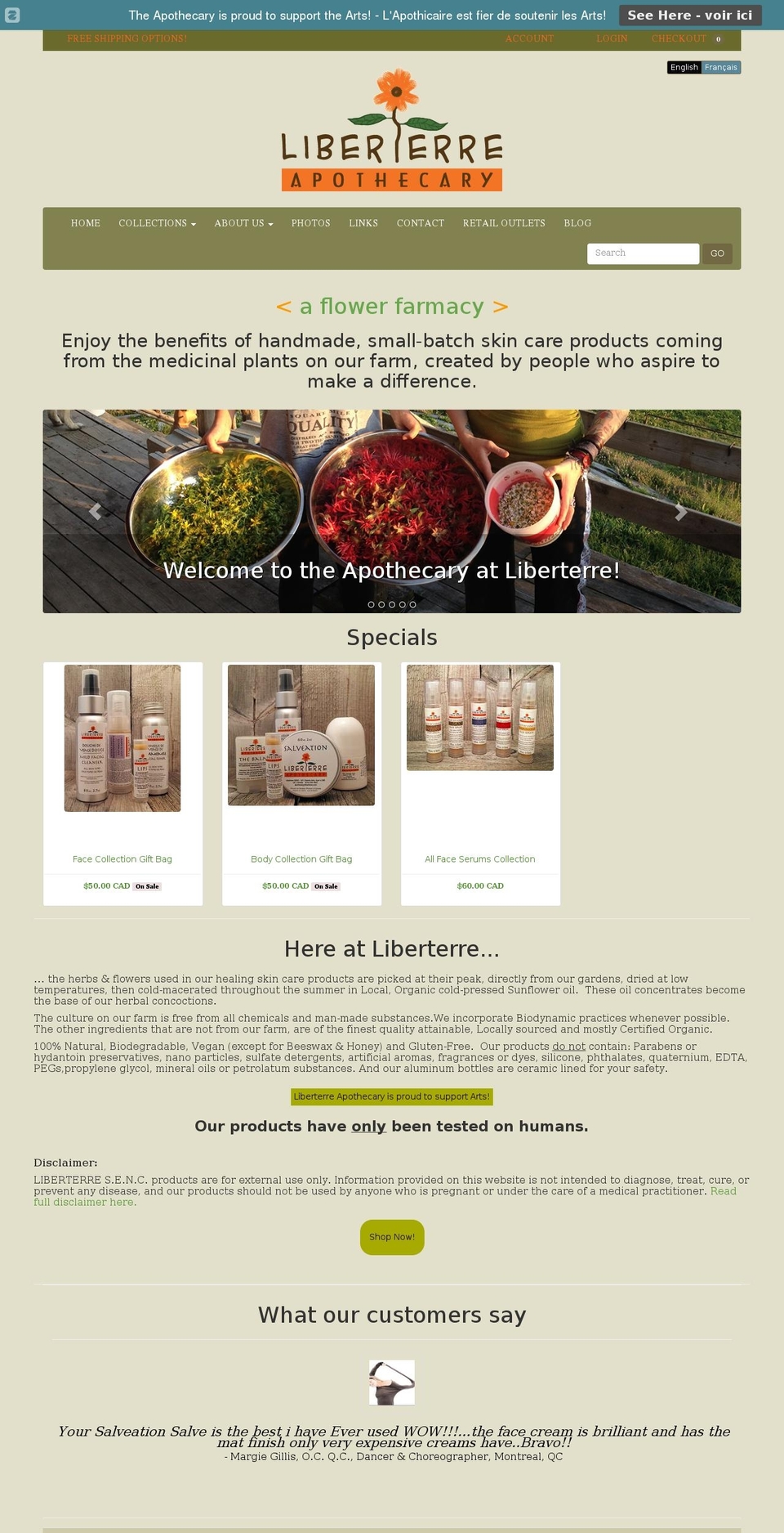 liberterreapothecary.com shopify website screenshot