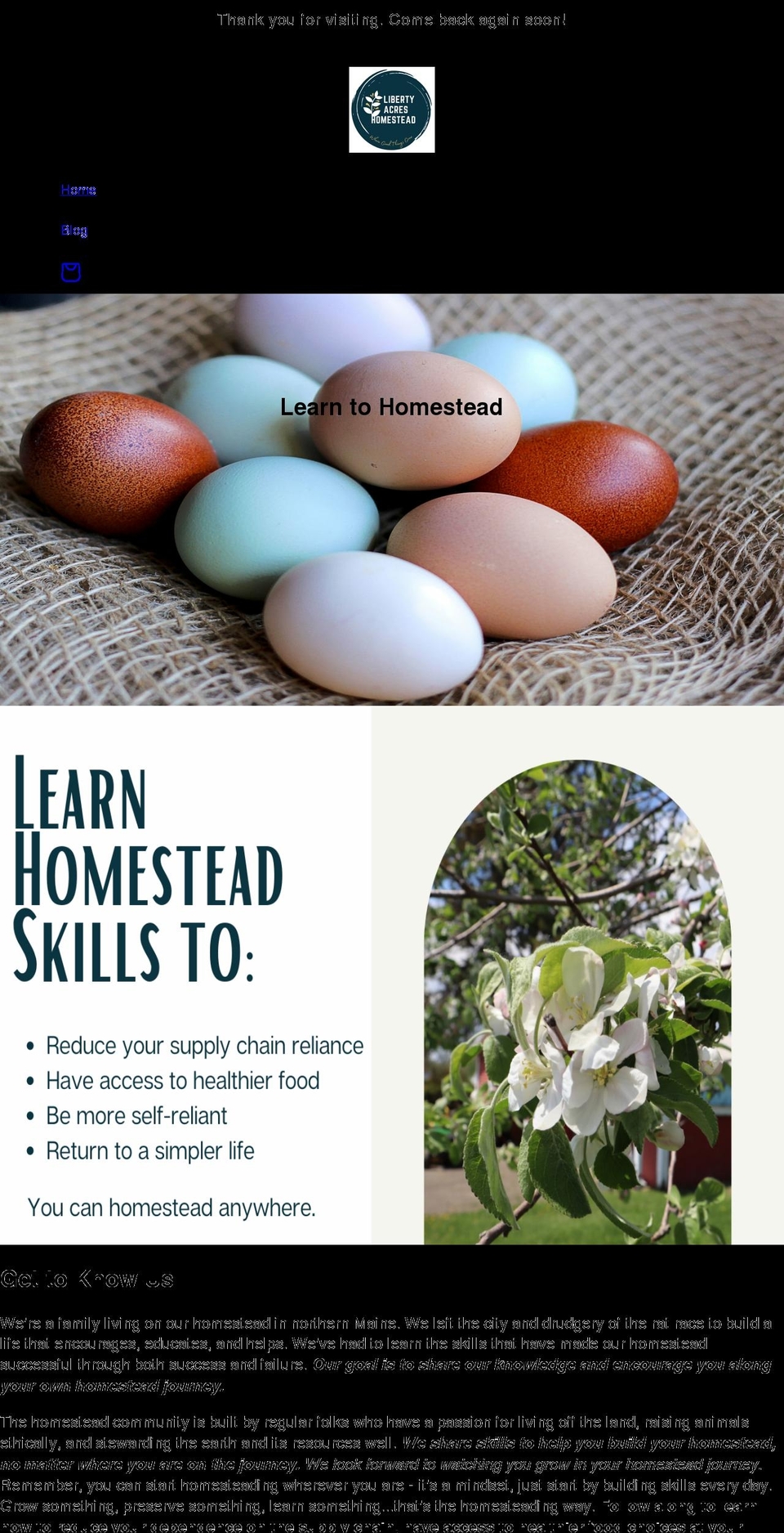 libertyacreshomestead.com shopify website screenshot