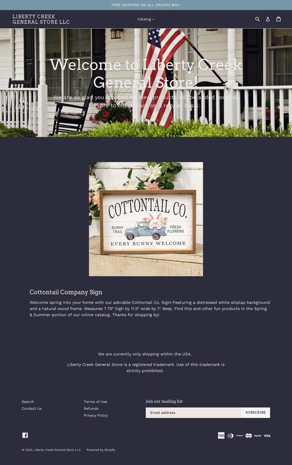 libertycreekgeneralstore.com shopify website screenshot