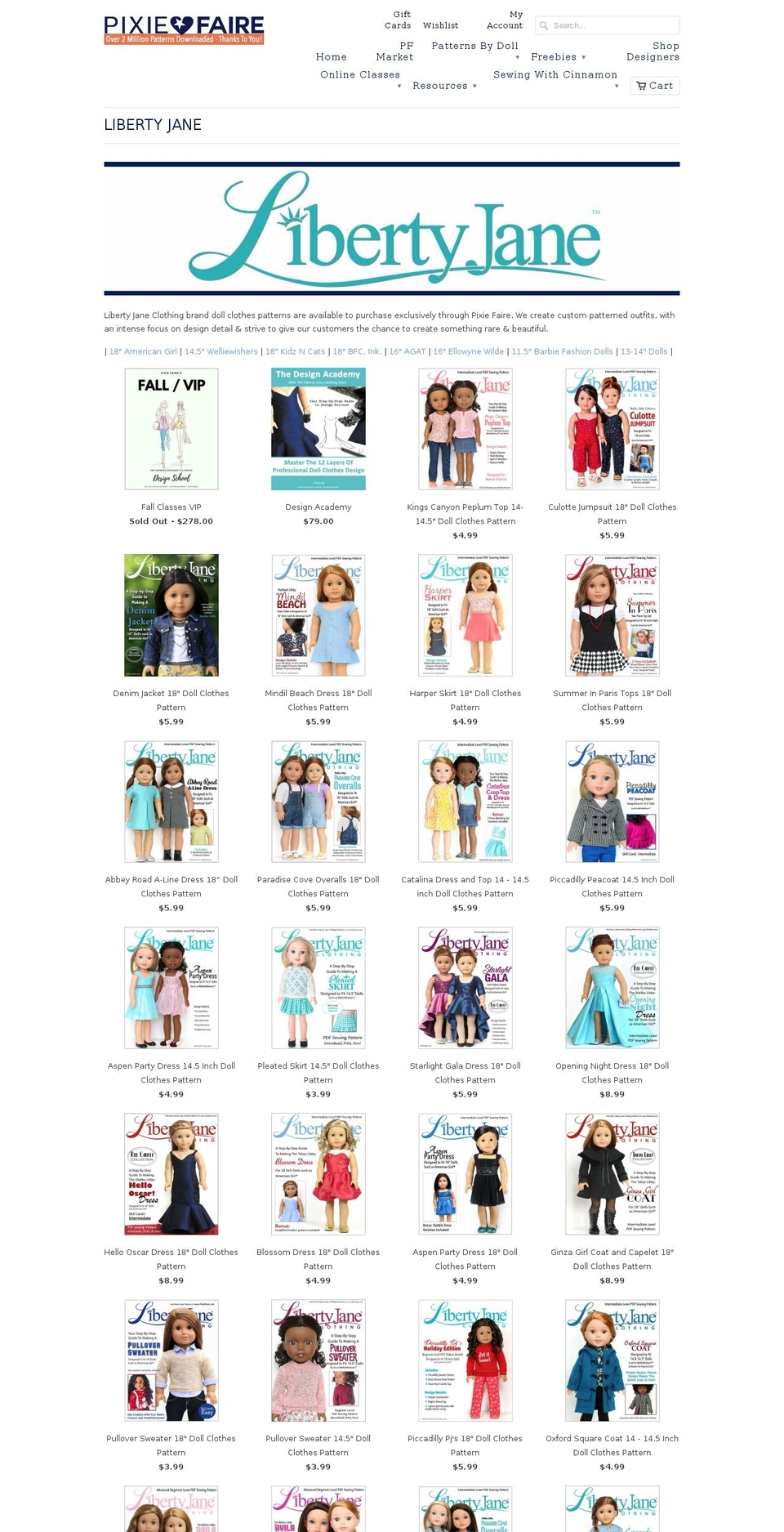 libertyjanepatterns.com shopify website screenshot