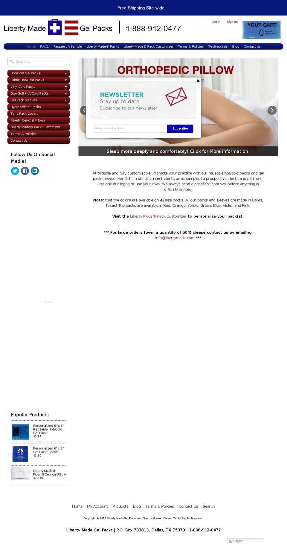 libertymadegelpacks.com — Shopify storefront screenshot