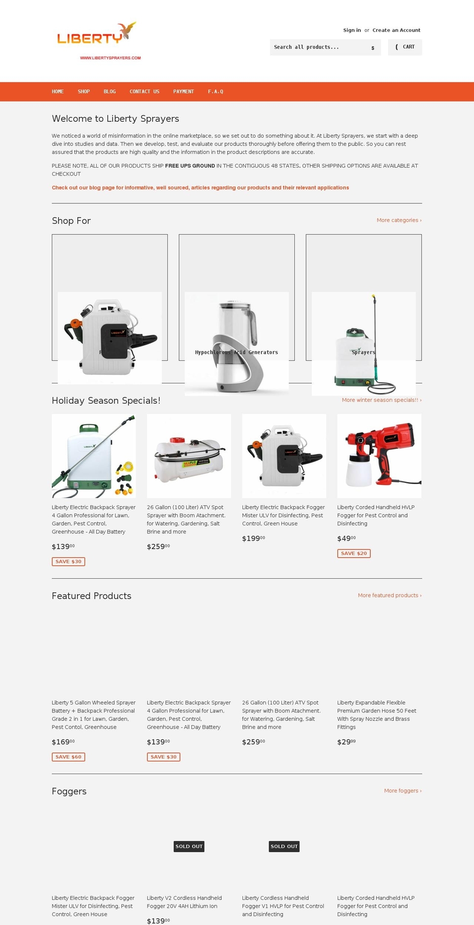 libertysprayers.com shopify website screenshot