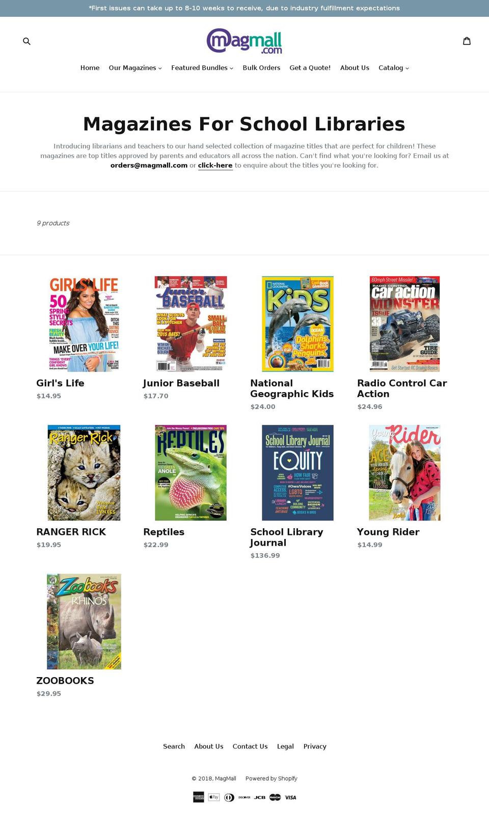 librarysubscriptions.com shopify website screenshot