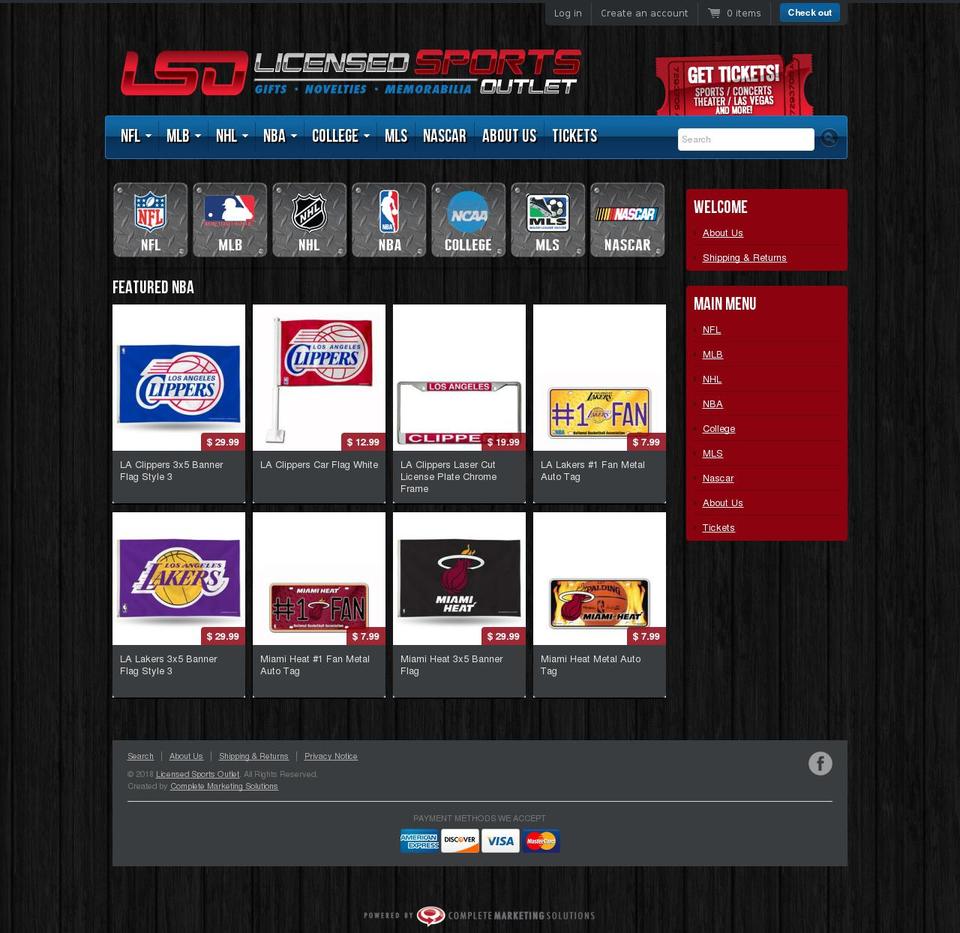 licensedsportsoutlet.com — Shopify storefront screenshot