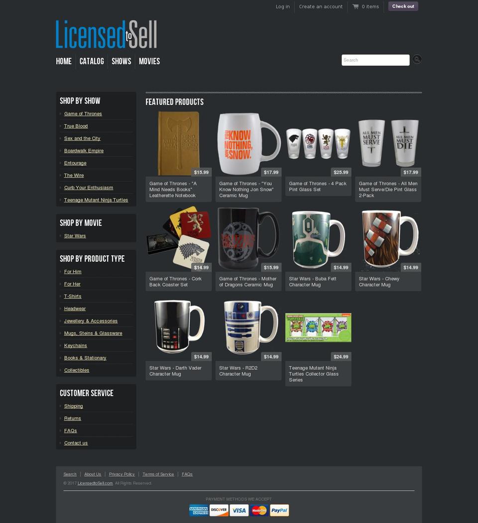 licensedtosell.com shopify website screenshot