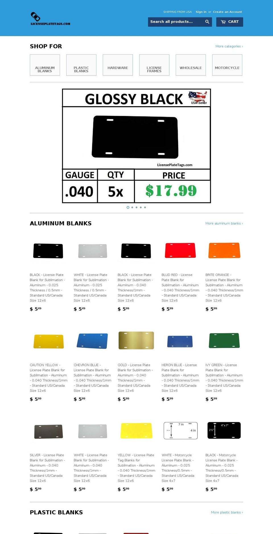 licenseplatetags.com shopify website screenshot