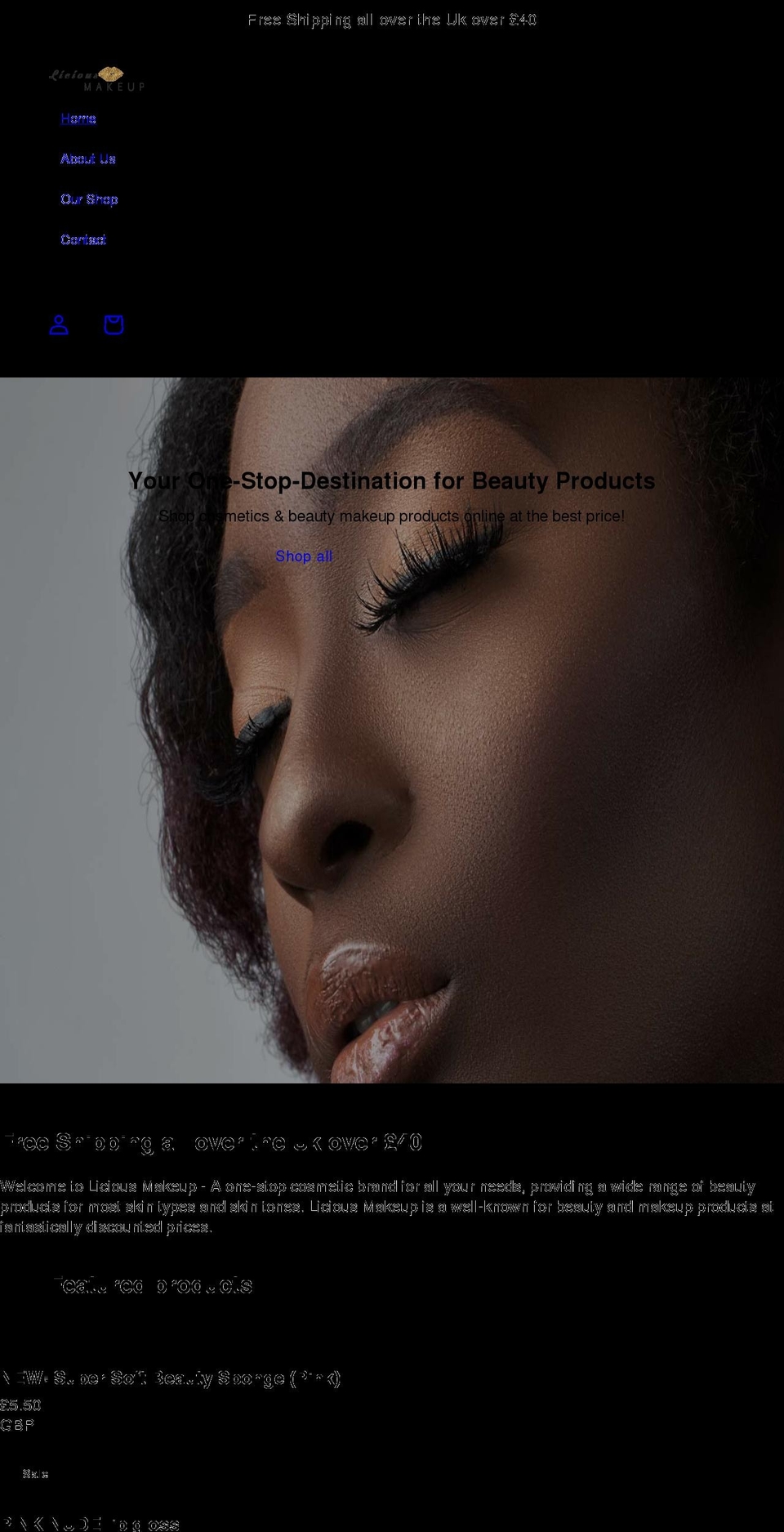 liciousmakeup.com shopify website screenshot
