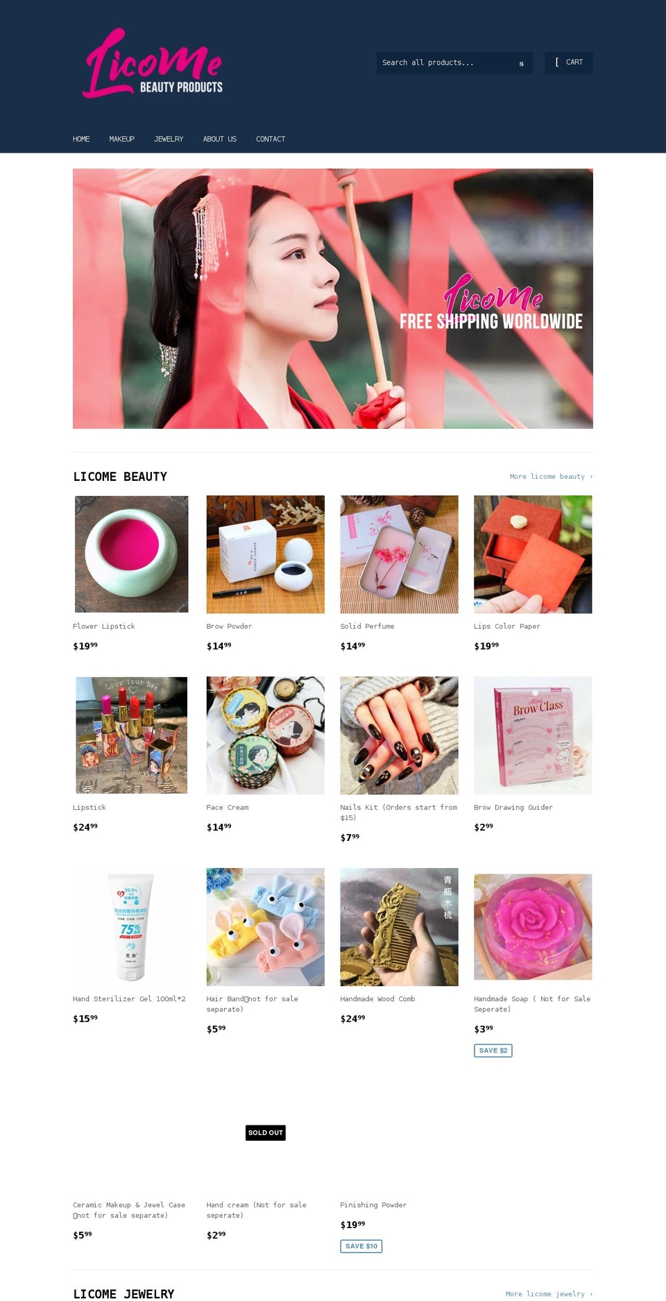 licomebeauty.com shopify website screenshot