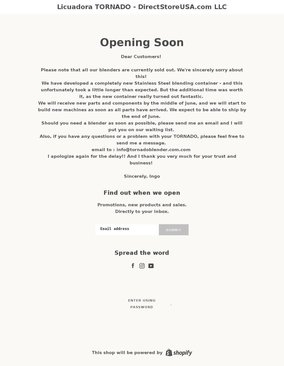 NarrativeWith Shopify Media Support Shopify theme site example licuadoratornado.com