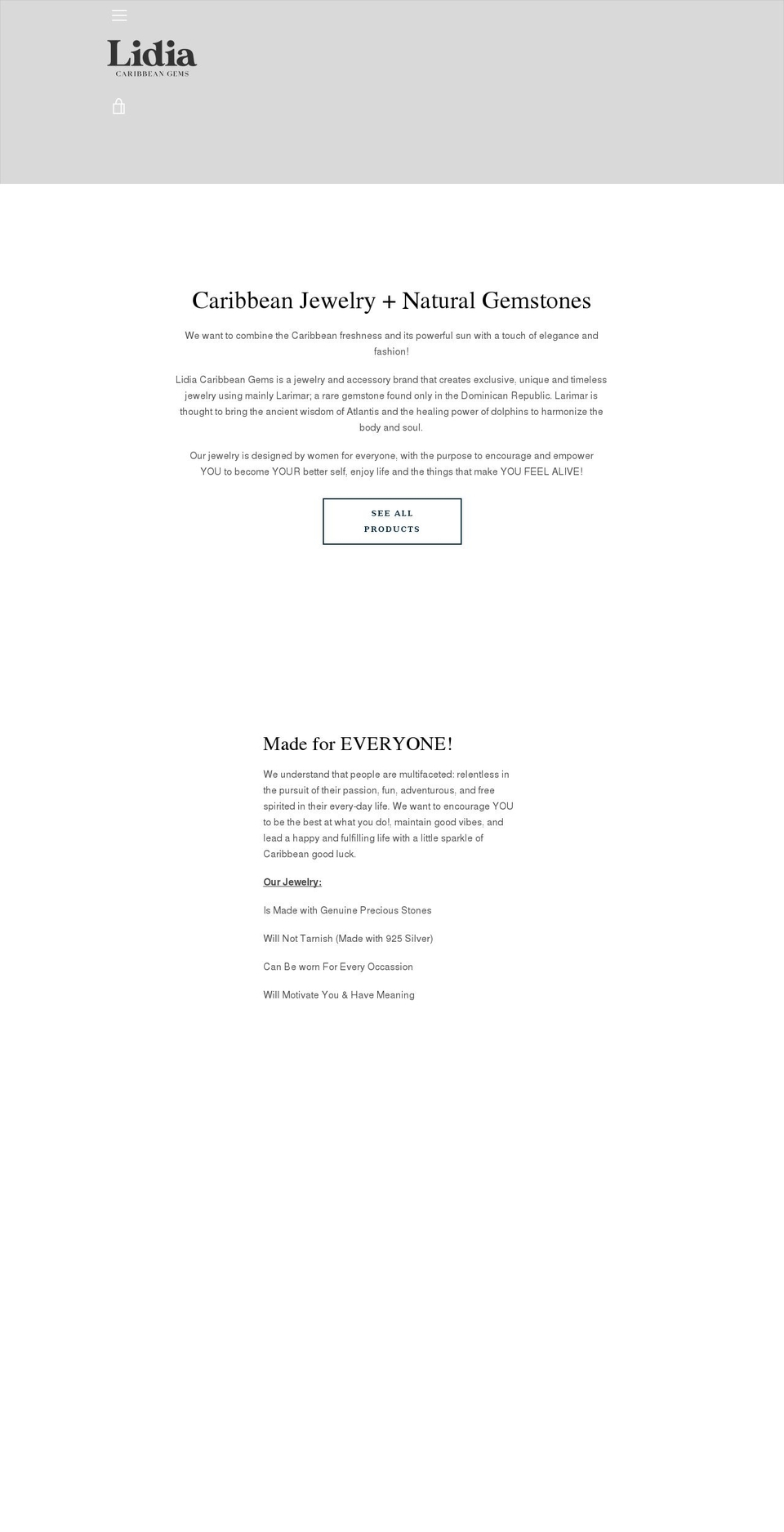 lidiacaribbeangems.com shopify website screenshot