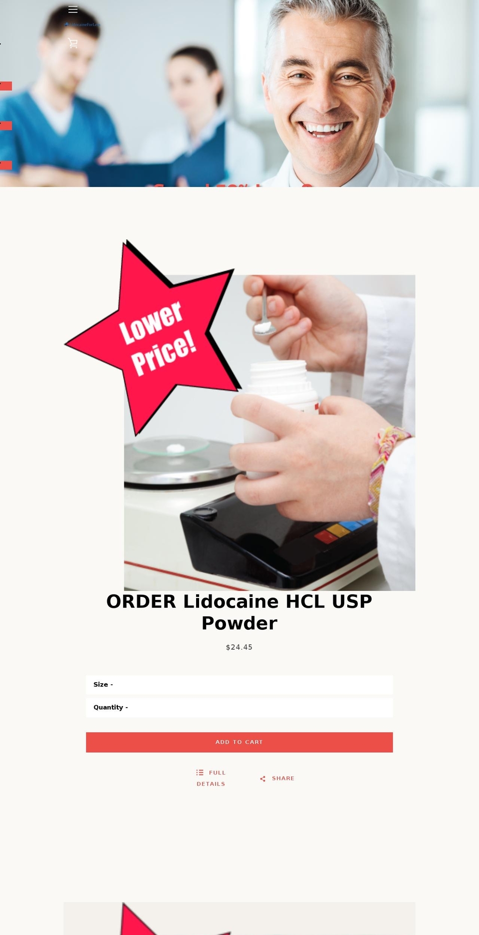 lidocaineforless.com — Shopify storefront screenshot