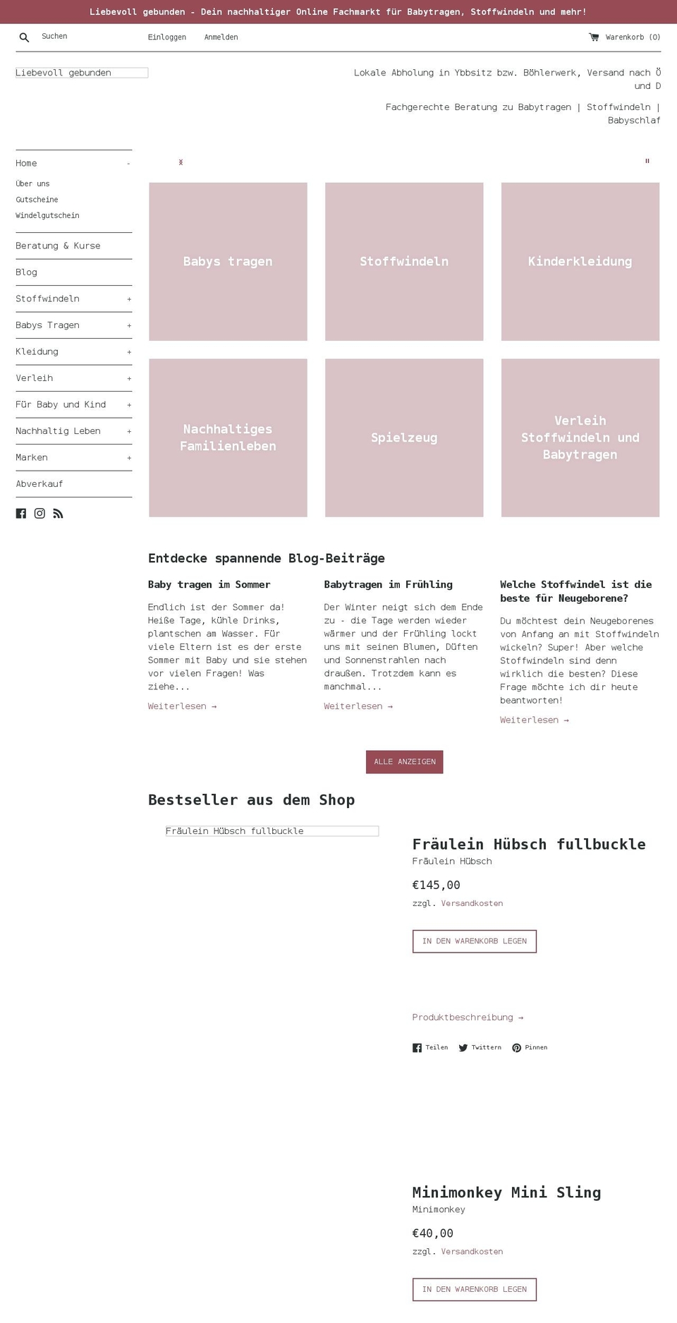 liebevollgebunden.at shopify website screenshot