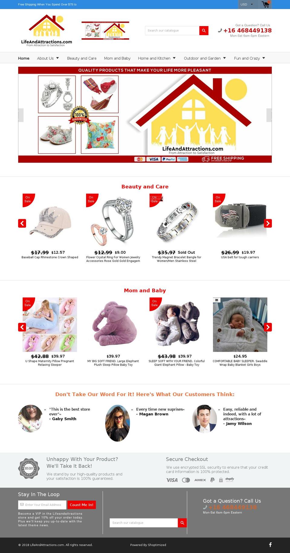 lifeandattractions.com — Shopify storefront screenshot