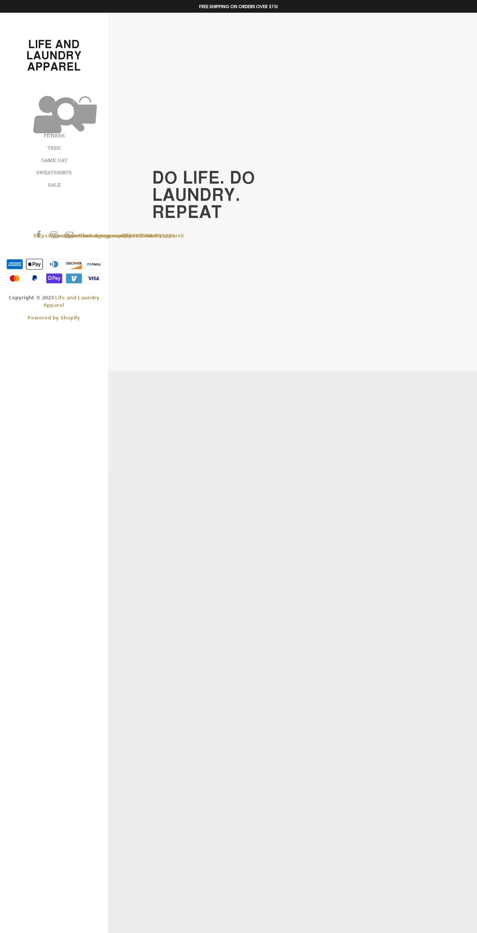 lifeandlaundryapparel.com — Shopify storefront screenshot