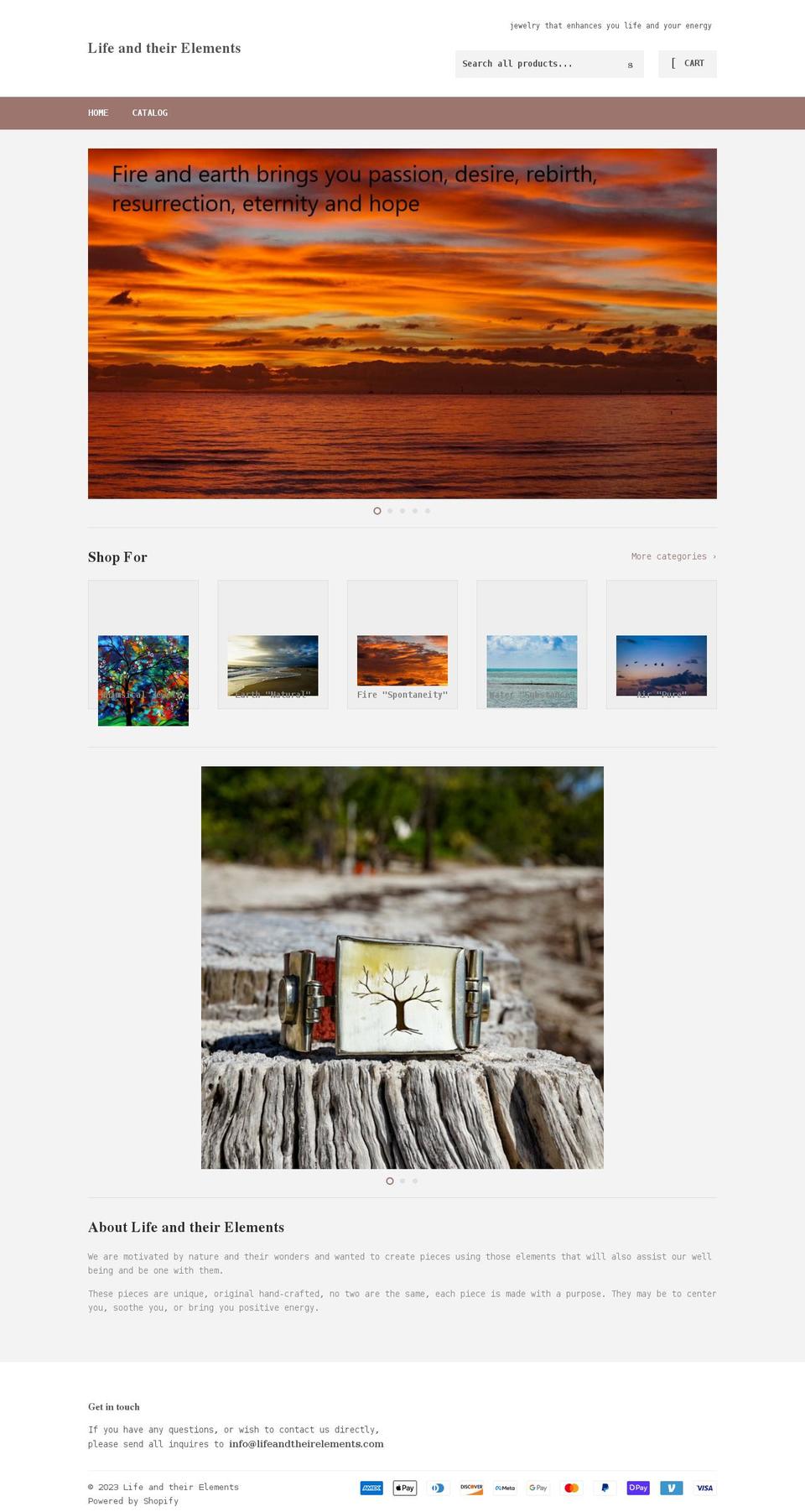 lifeandtheirelements.com shopify website screenshot