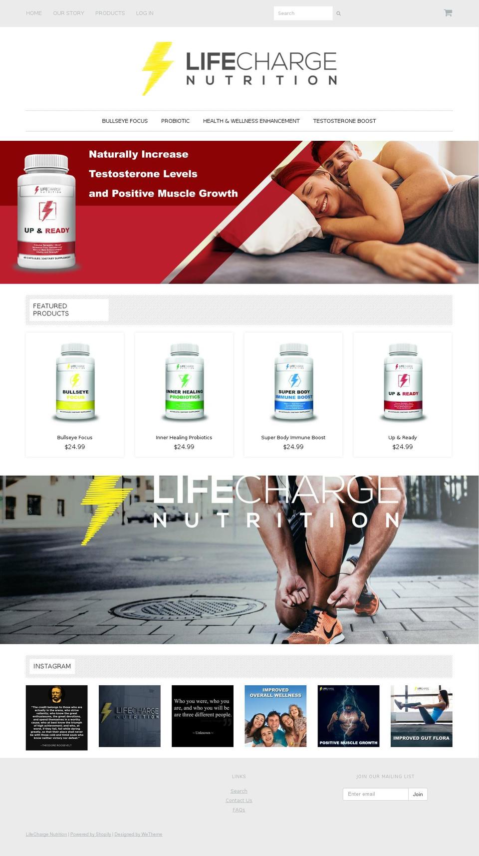 lifechargenutrition.com — Shopify storefront screenshot
