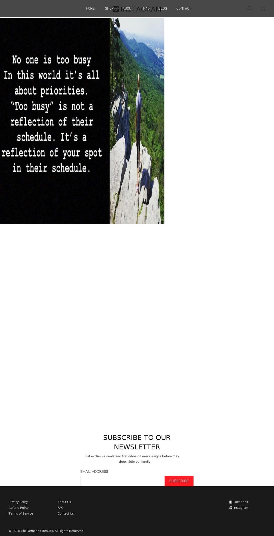 lifedemandsresults.com — Shopify storefront screenshot