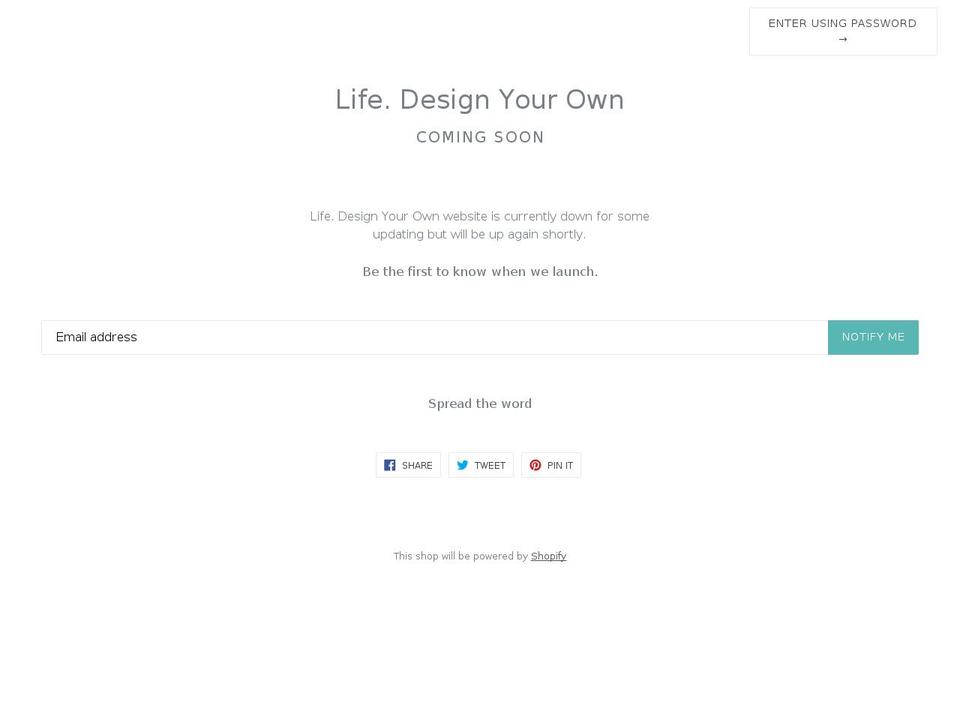 lifedesignyourown.com shopify website screenshot