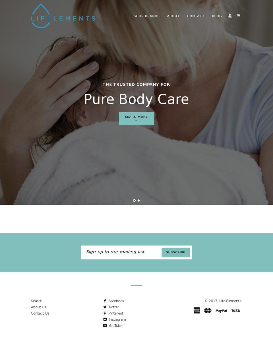 lifeelements.com shopify website screenshot