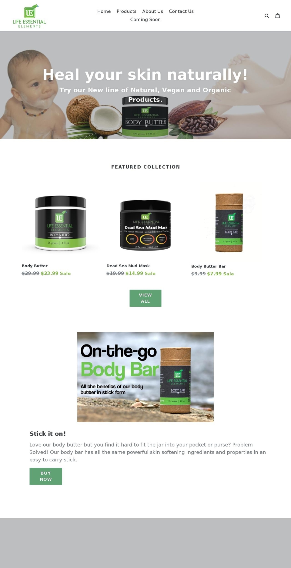 lifeessentialelements.com — Shopify storefront screenshot