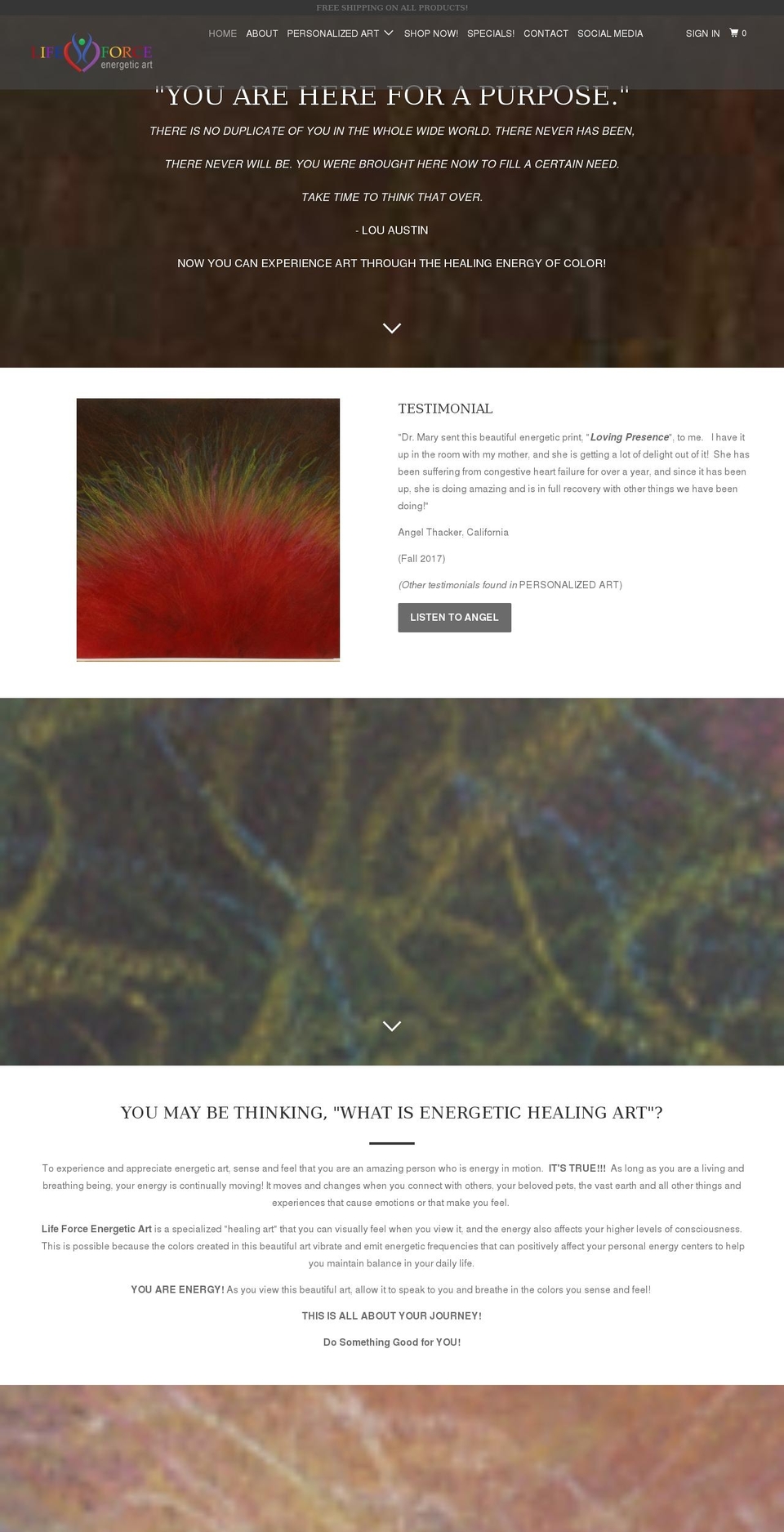 lifeforceenergeticart.com — Shopify storefront screenshot