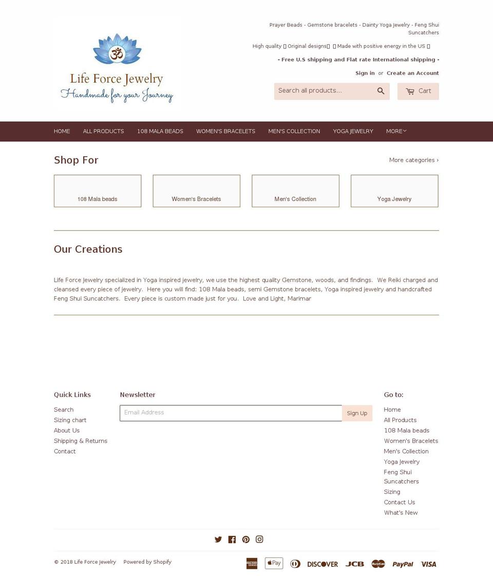 lifeforcejewelry.com — Shopify storefront screenshot
