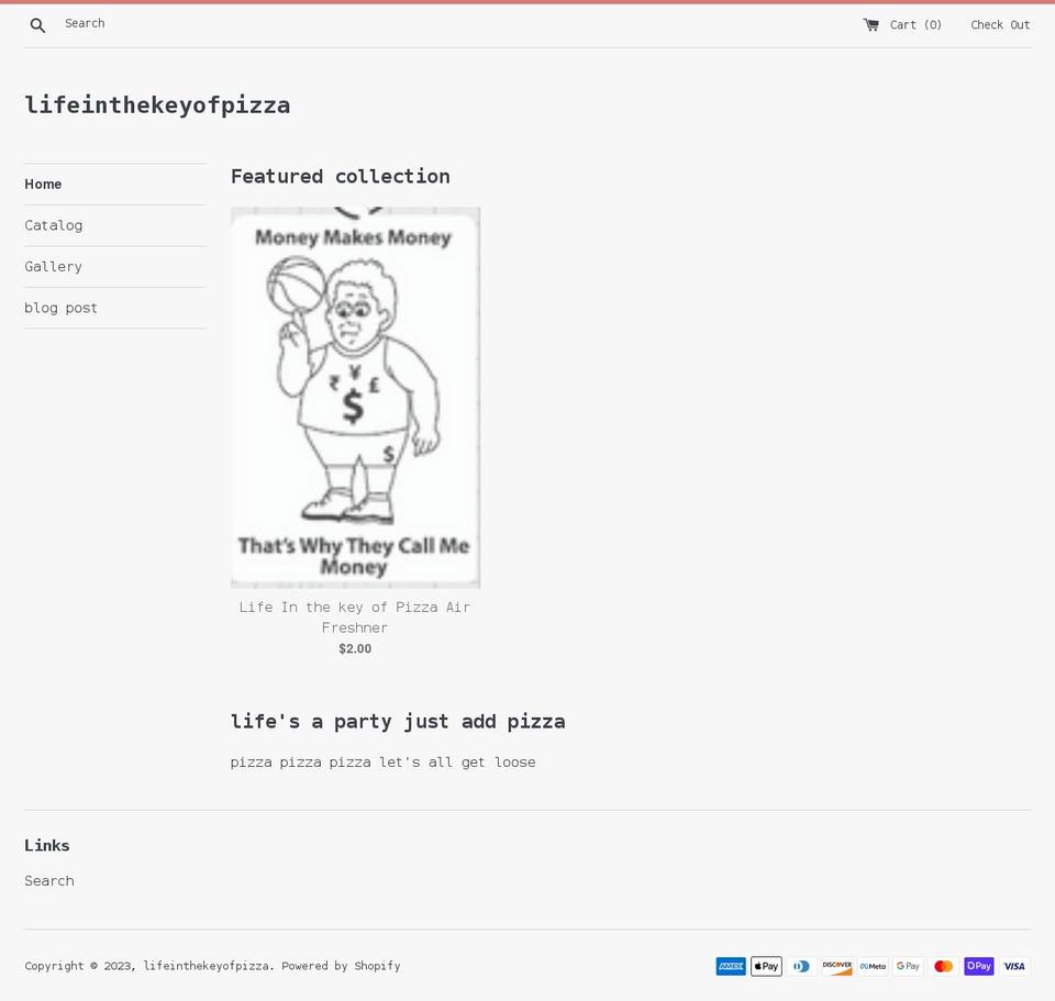 lifeinthekeyofpizza.com shopify website screenshot