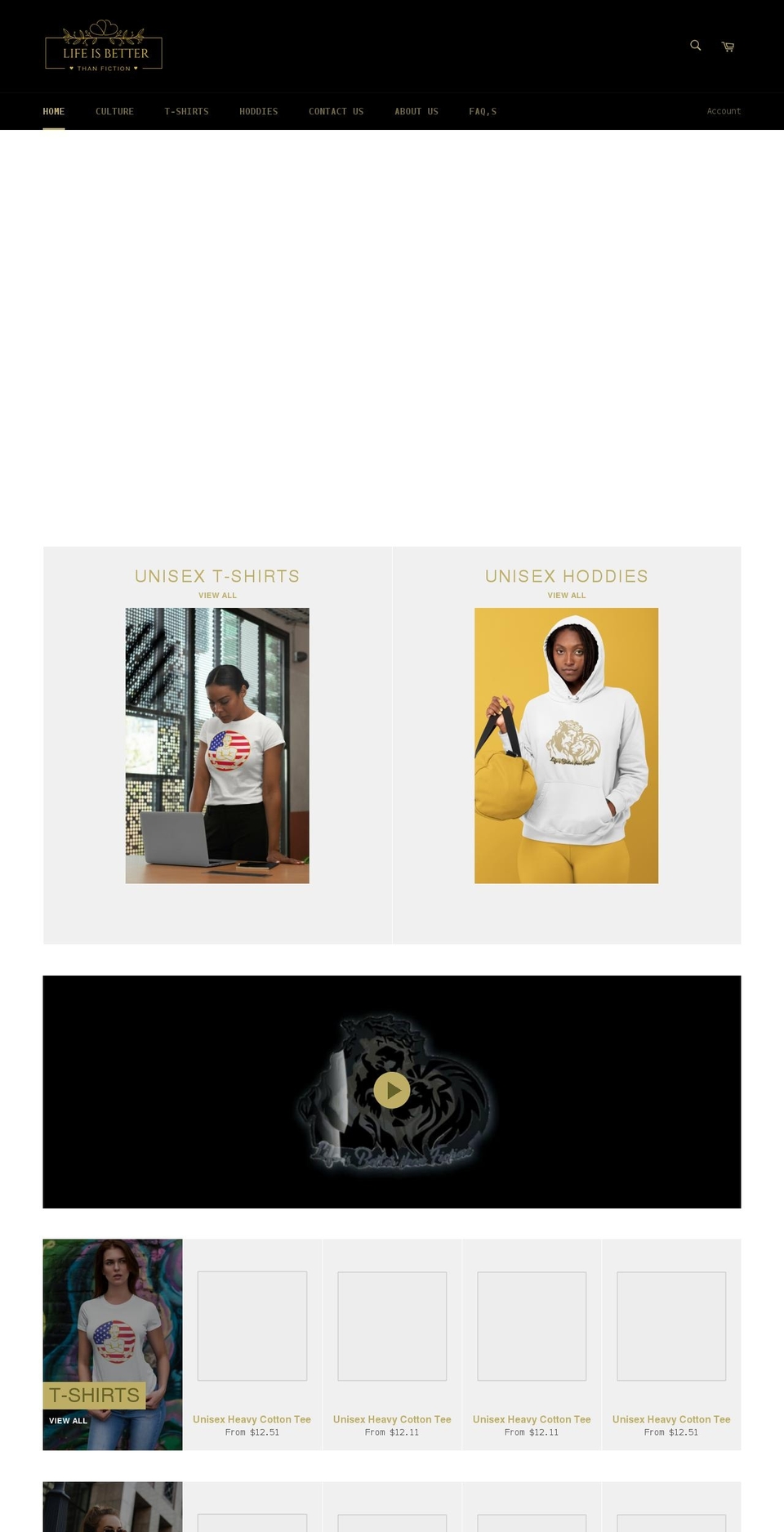 lifeisbetterthanfiction.com shopify website screenshot